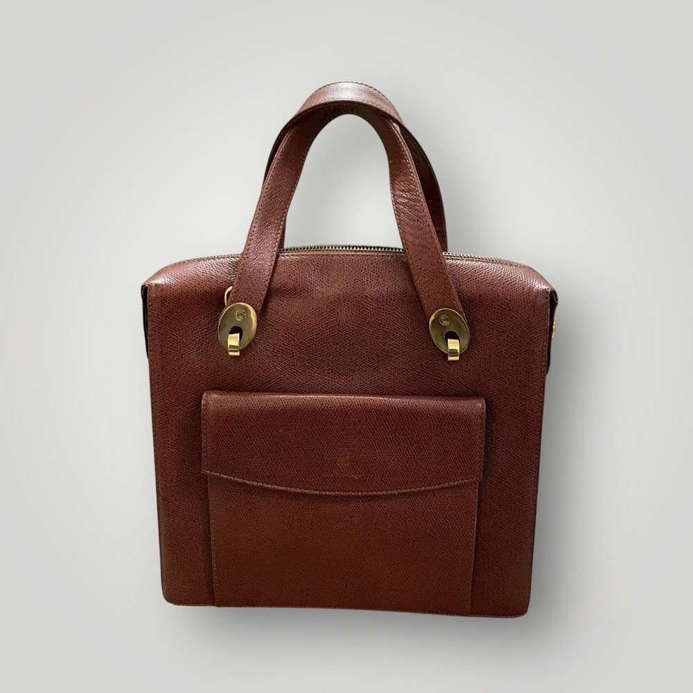 Lladro‎ Leather Structured Bag Womens Medium Brown Vintage Y2K Satchel Crossbody